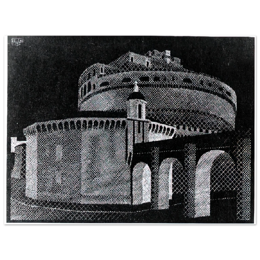 MC Escher - NOCTURNAL ROME CASTEL SANT ANGELO Wall Art - 21x29.7 cm / 8x12" - Fine Art Poster - -