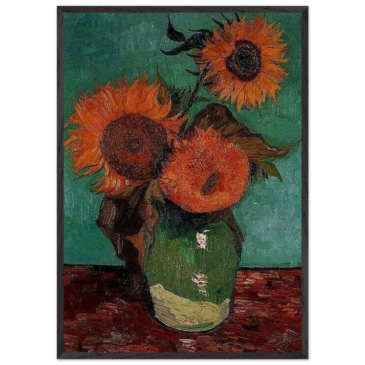 SUNFLOWERS N4 - Vincent van Gogh 70x100 cm / 28x40 inches Framed Art Print – Black Wooden Frame