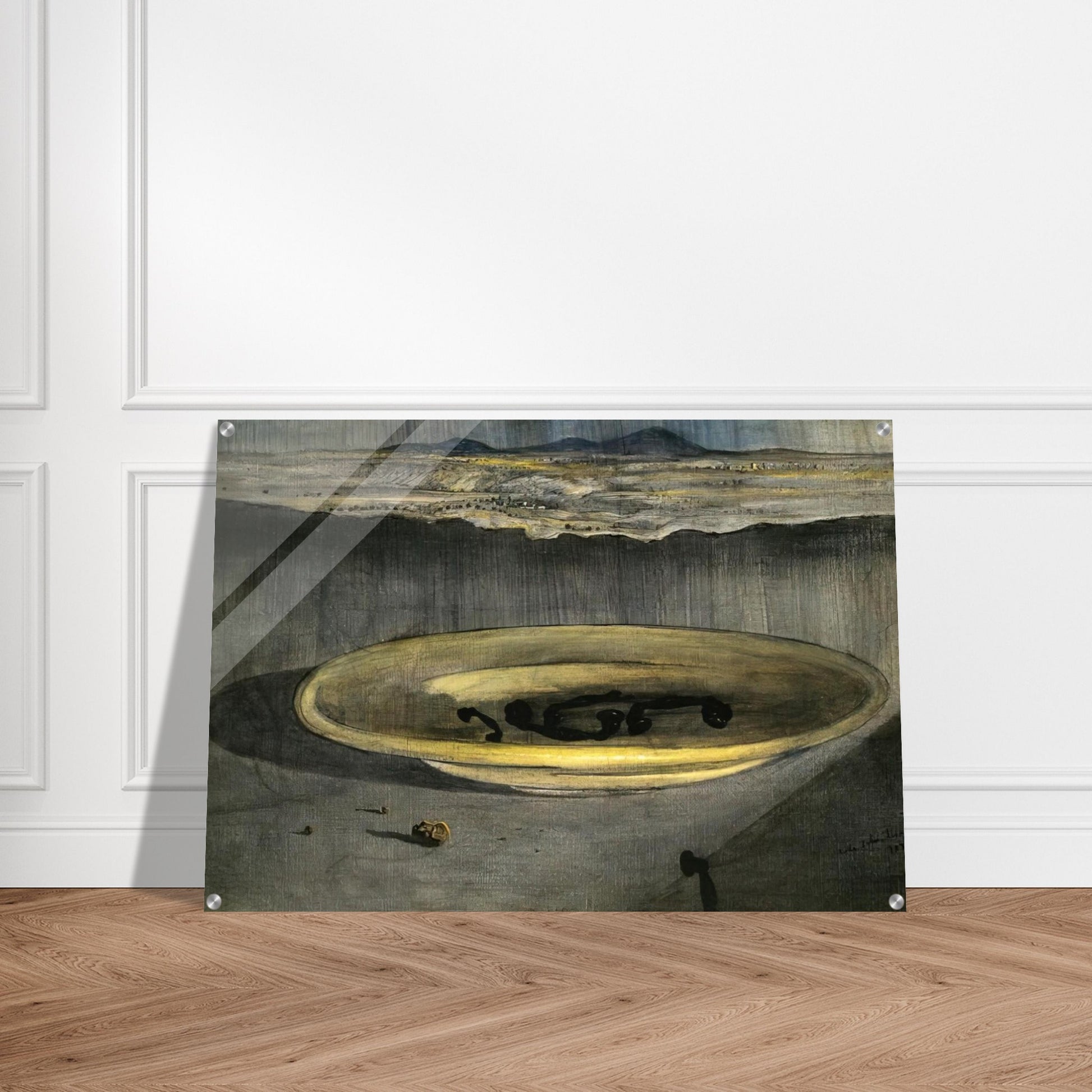LANDSCAPE WITH TELEPHONES ON A PLATE - Salvador Dali Acrylic Print - 70x100 cm / 28x40″ inches