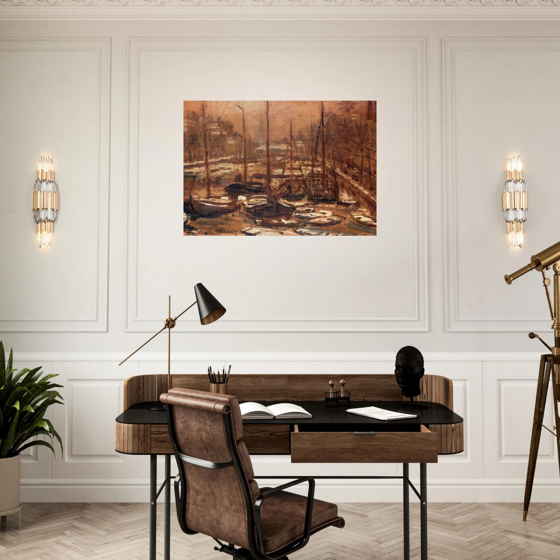 Geldersekade of Amsterdam Invierno - claude monet Brushed Aluminum Print - 70x100 cm / 28x40 inches | claude monet Aluminum Print | claude monet Prints