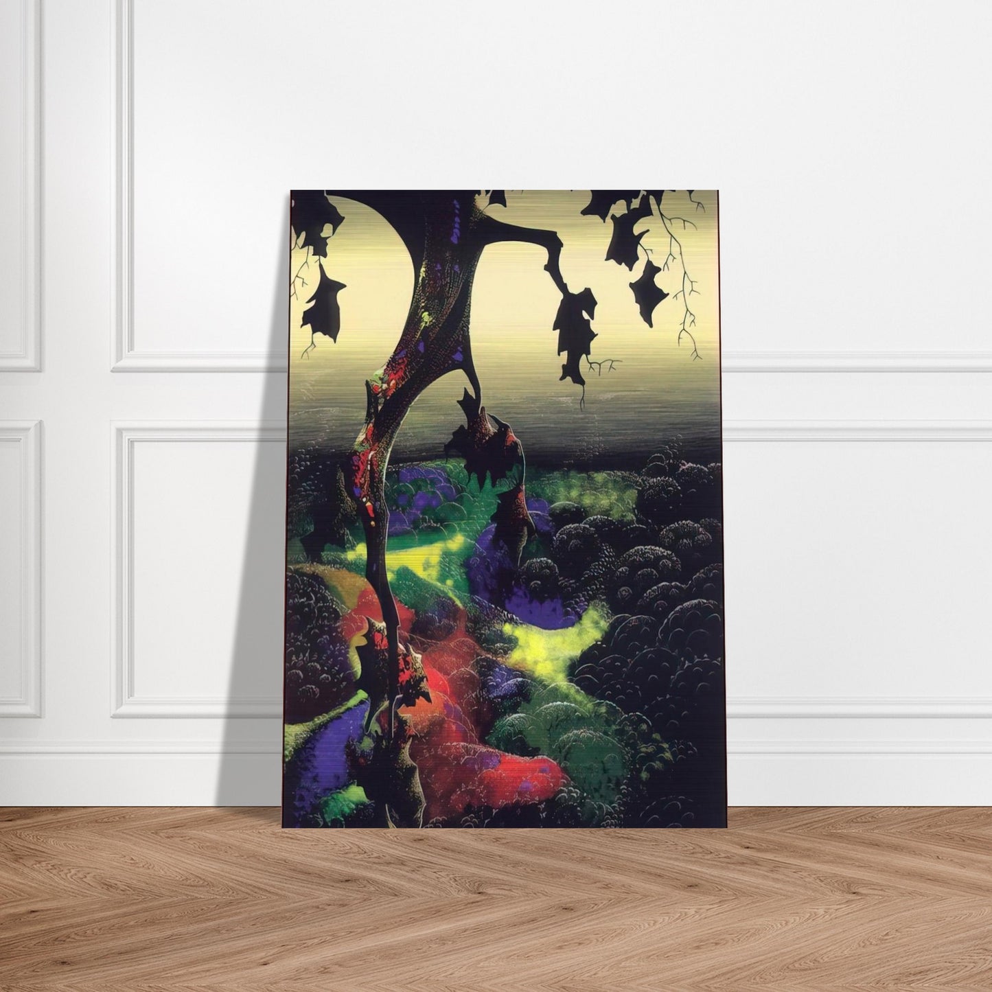Crimson Red and Gold - Eyvind Earle Brushed Aluminum Print - 70x100 cm / 28x40 inches | Eyvind Earle Aluminum Print | Eyvind Earle Prints