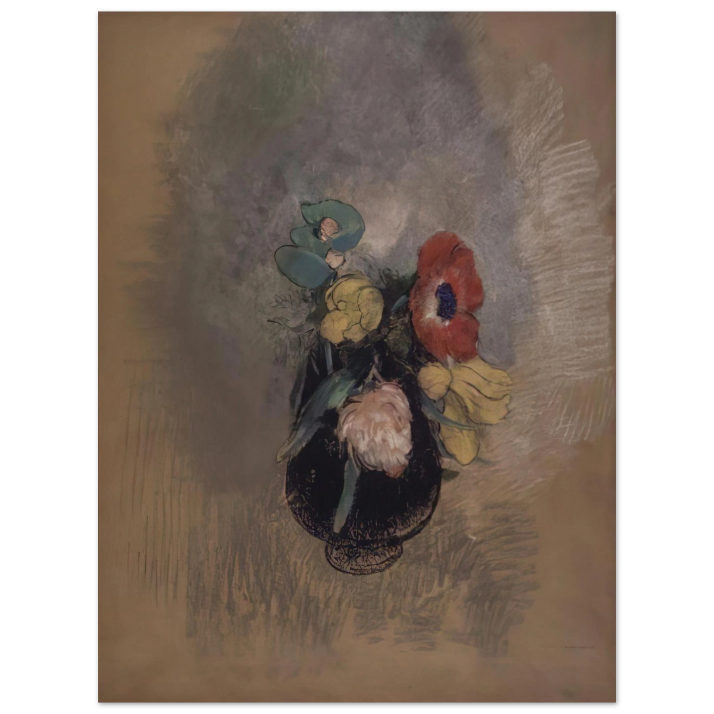 Odilon Redon - ANEMONES AND TULIPS  75x100 cm / 30x40inches Fine Art Poster