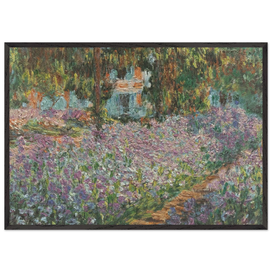 The Artists Garden at Giverny - claude monet 70x100 cm / 28x40 inches Framed Art Print – Black Wooden Frame