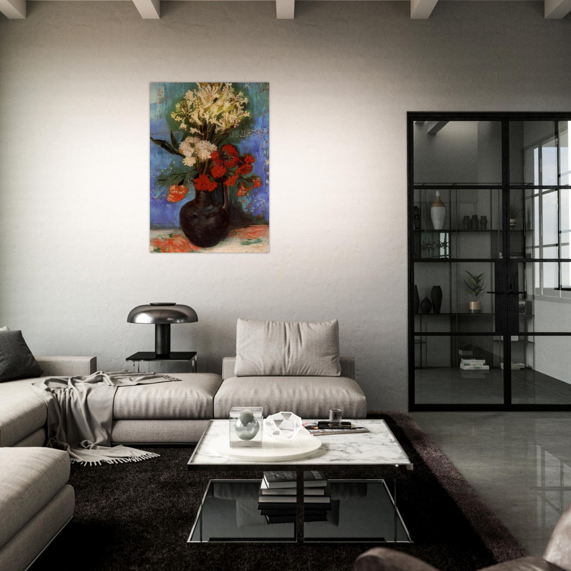 Vase with Carnations and Other Flowers - Vincent van Gogh Brushed Aluminum Print - 70x100 cm / 28x40 inches | Vincent van Gogh Aluminum Print | Vincent van Gogh Prints