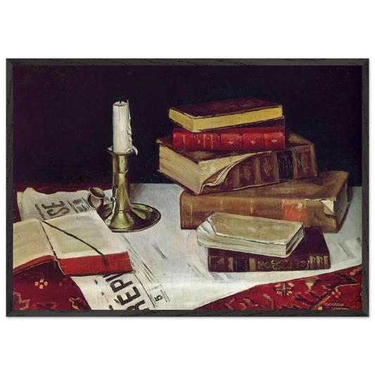 STILL LIFE WITH BOOKS AND CANDLE 1890 - Henri Matisse 70x100 cm / 28x40 inches Framed Art Print – Black Wooden Frame