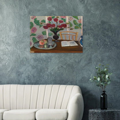 STILL LIFE BOUQUET OF DAHLIAS AND WHITE BOOK 1923 - Henri Matisse Brushed Aluminum Print - 70x100 cm / 28x40 inches | Henri Matisse Aluminum Print | Henri Matisse Prints