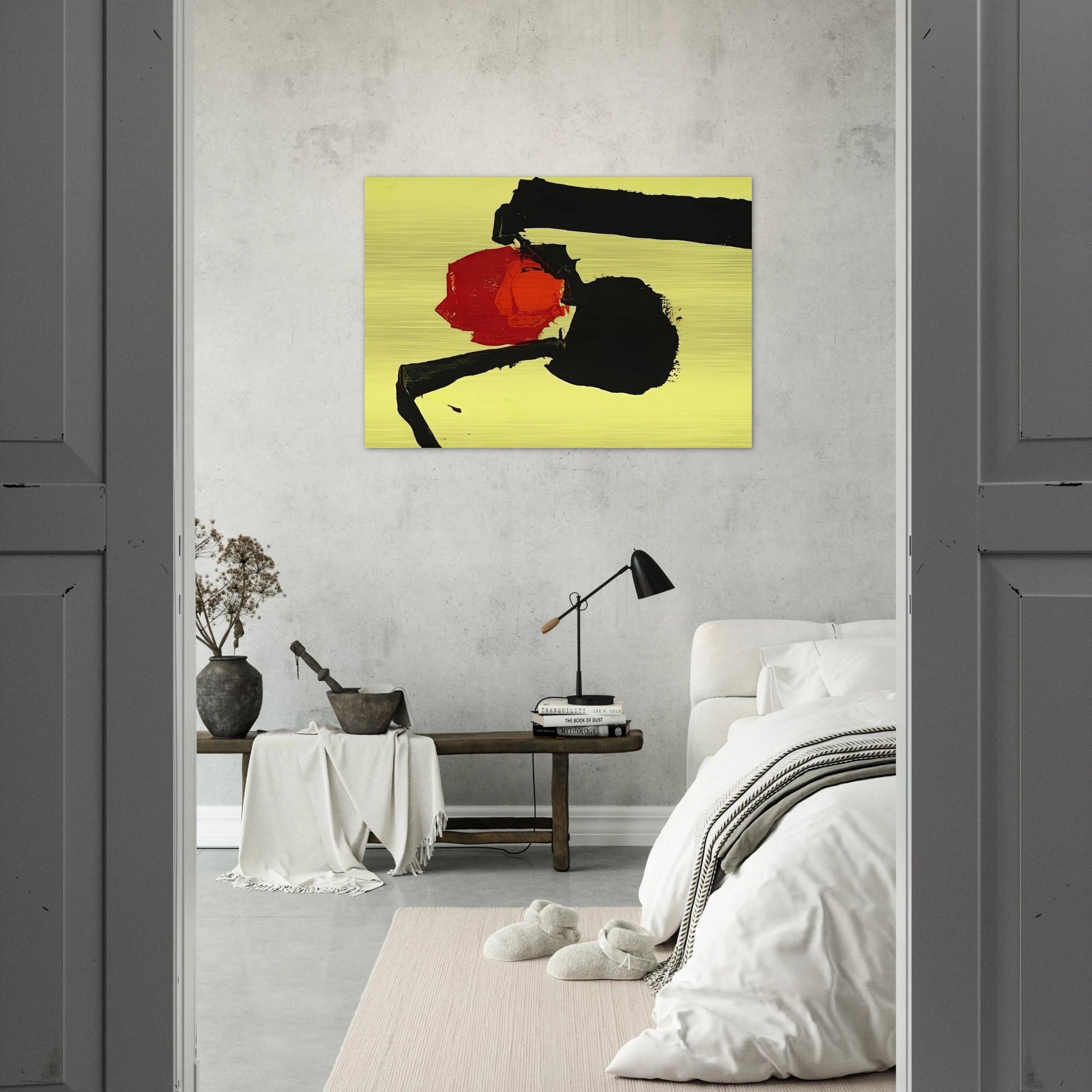 UNTITLED ABSTRACT IN YELLOW BLACK AND RED 1967 - Luis Feito Brushed Aluminum Print - 70x100 cm / 28x40 inches | Luis Feito Aluminum Print | Luis Feito Prints
