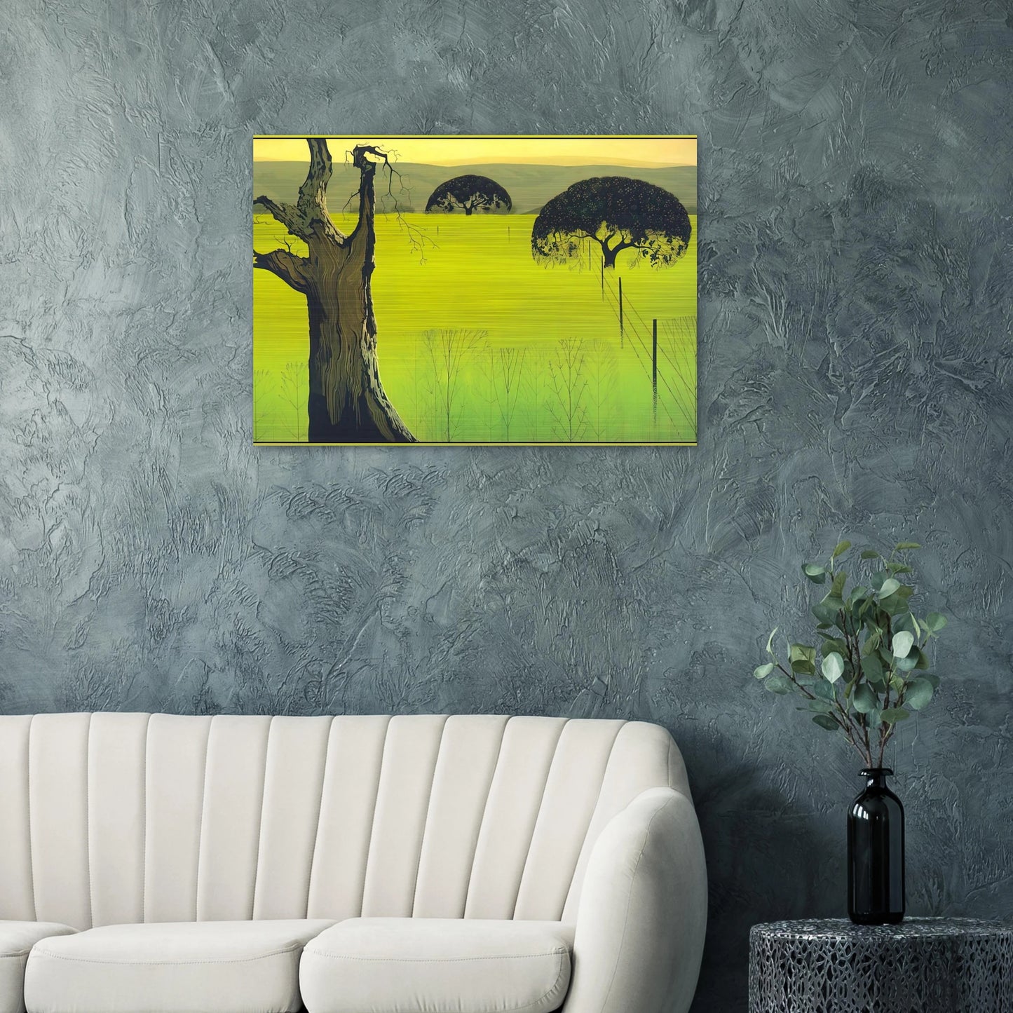 Mustard Field - Eyvind Earle Brushed Aluminum Print - 70x100 cm / 28x40 inches | Eyvind Earle Aluminum Print | Eyvind Earle Prints