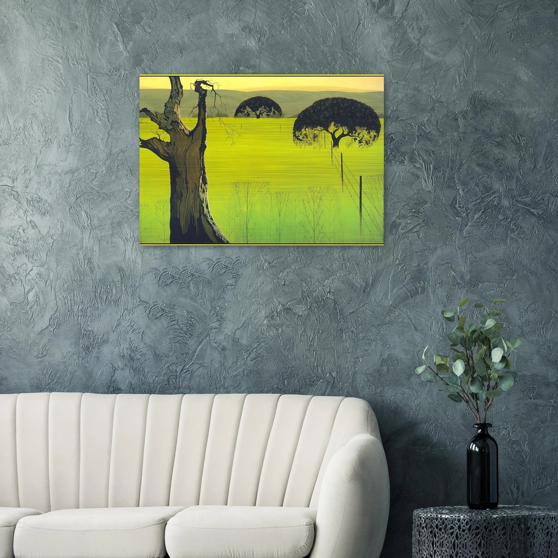 Mustard Field - Eyvind Earle Brushed Aluminum Print - 70x100 cm / 28x40 inches | Eyvind Earle Aluminum Print | Eyvind Earle Prints