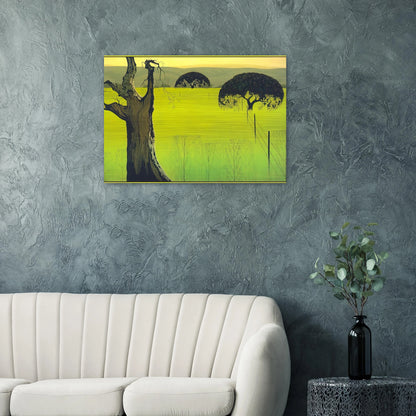 Mustard Field - Eyvind Earle Brushed Aluminum Print - 70x100 cm / 28x40 inches | Eyvind Earle Aluminum Print | Eyvind Earle Prints