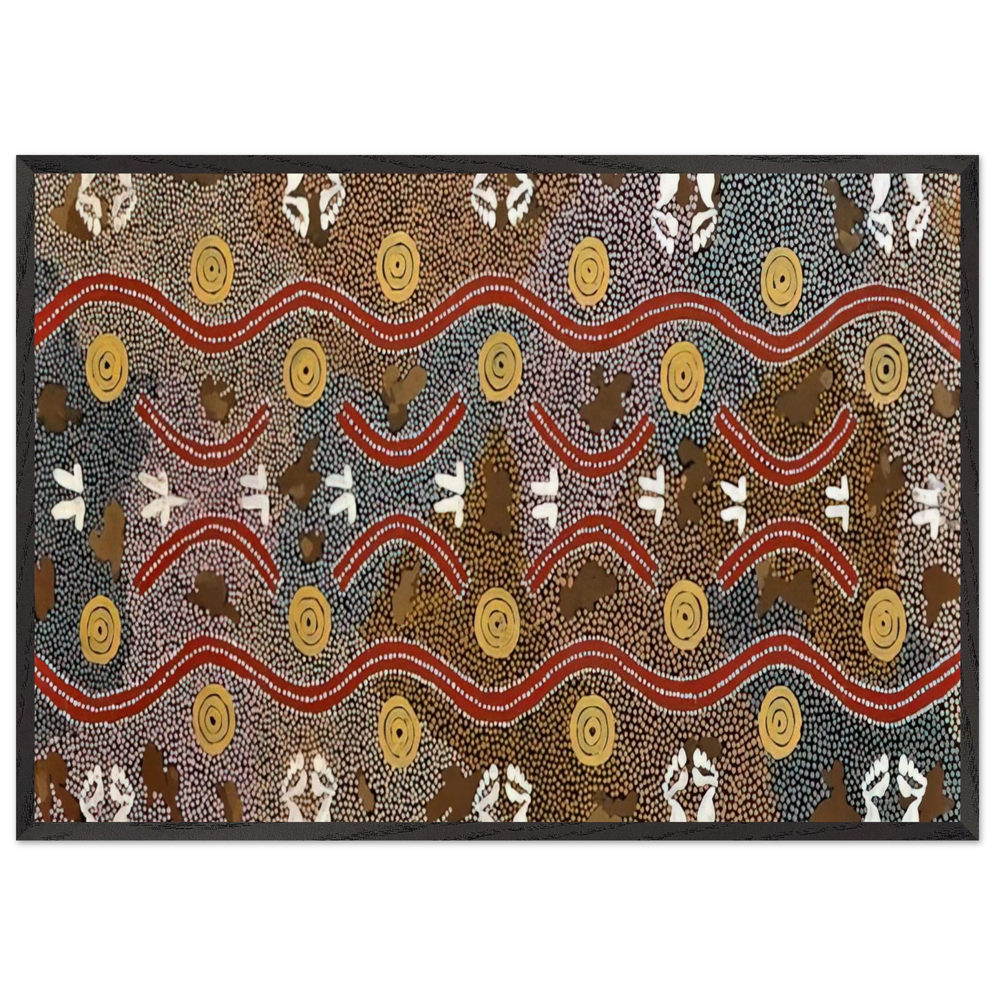 Possum Dreaming - Native Art - Clifford Possum Tjapaltjarri 70x100 cm / 28x40 inches Framed Art Print – Black Wooden Frame