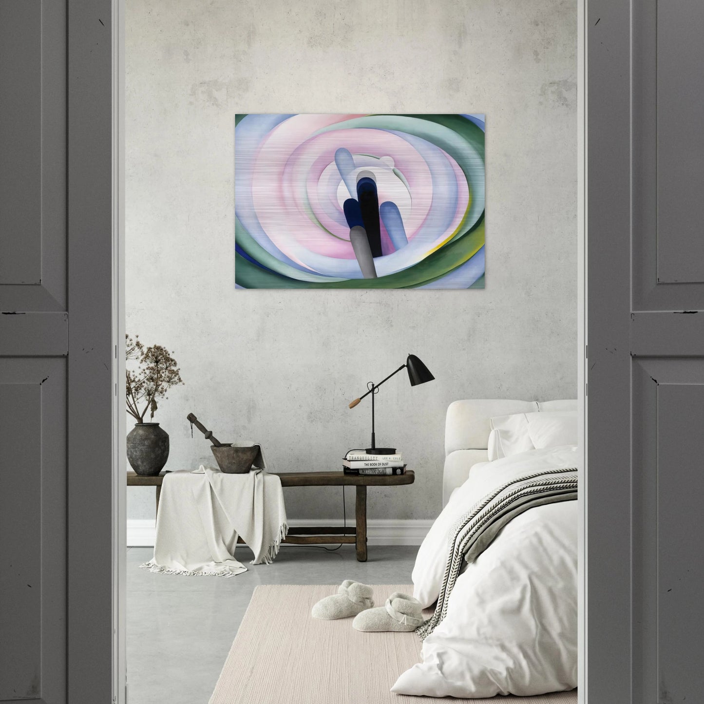 Grey Blue and Black, Pink Circle - Georgia O'Keeffe Brushed Aluminum Print - 70x100 cm / 28x40 inches | Georgia O'Keeffe Aluminum Print | Georgia O'Keeffe Prints