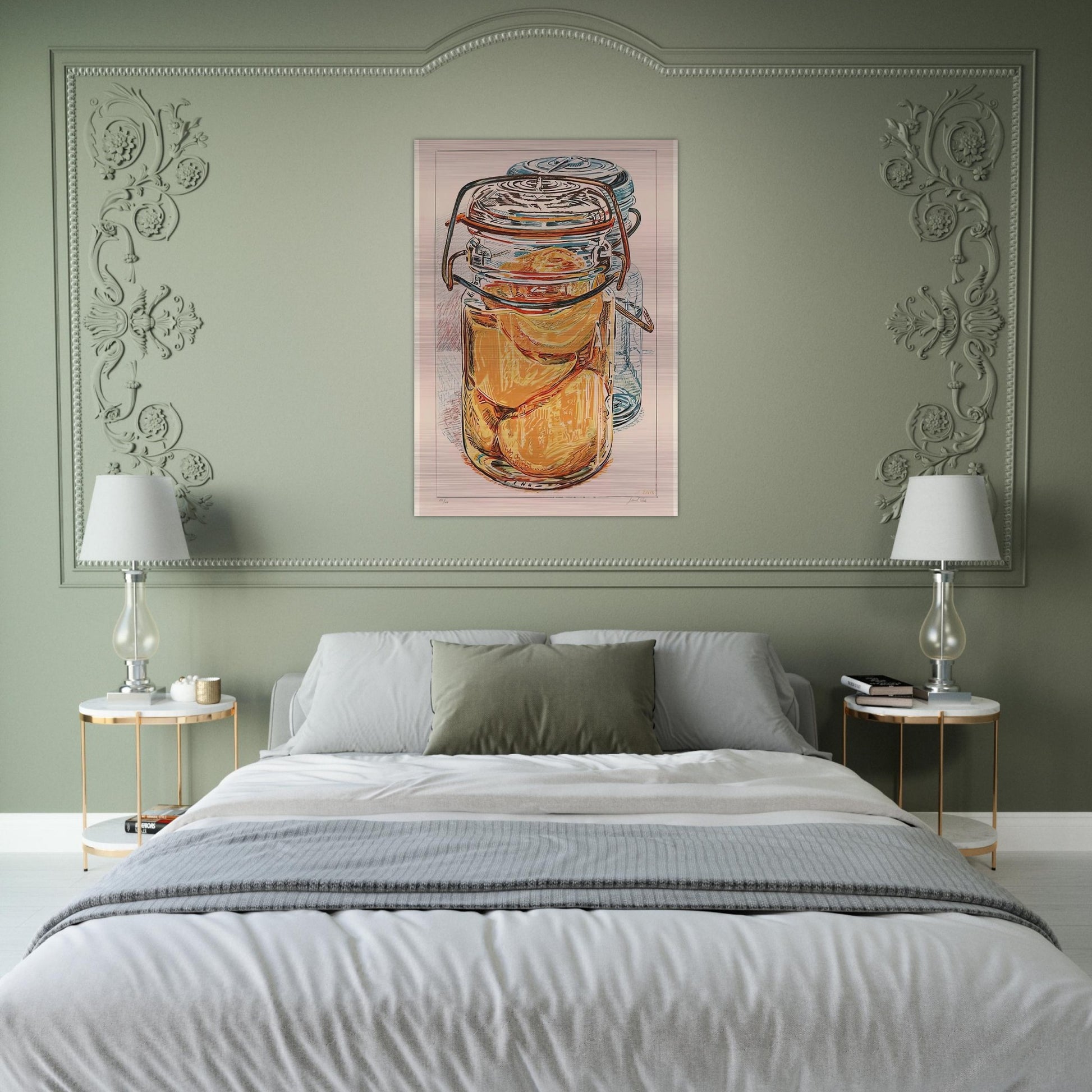 PRESERVED PEACHES 1975 - Janet Fish Brushed Aluminum Print - 70x100 cm / 28x40 inches | Janet Fish Aluminum Print | Janet Fish Prints
