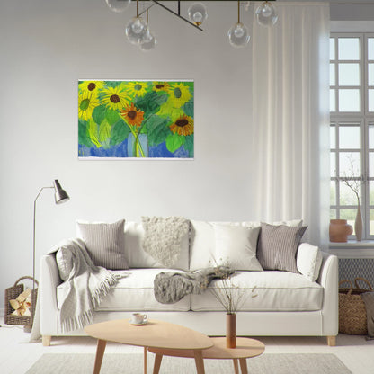 Orange and Yellow Sunflowers - Naïve Art Primitivism, Pop Art - Walasse Ting Brushed Aluminum Print - 70x100 cm / 28x40 inches | Walasse Ting Aluminum Print | Walasse Ting Prints