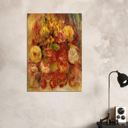 Flowers in a Vase with Blue Decoration - Pierre-Auguste Renoir Brushed Aluminum Print - 70x100 cm / 28x40 inches | Pierre-Auguste Renoir Aluminum Print | Pierre-Auguste Renoir Prints