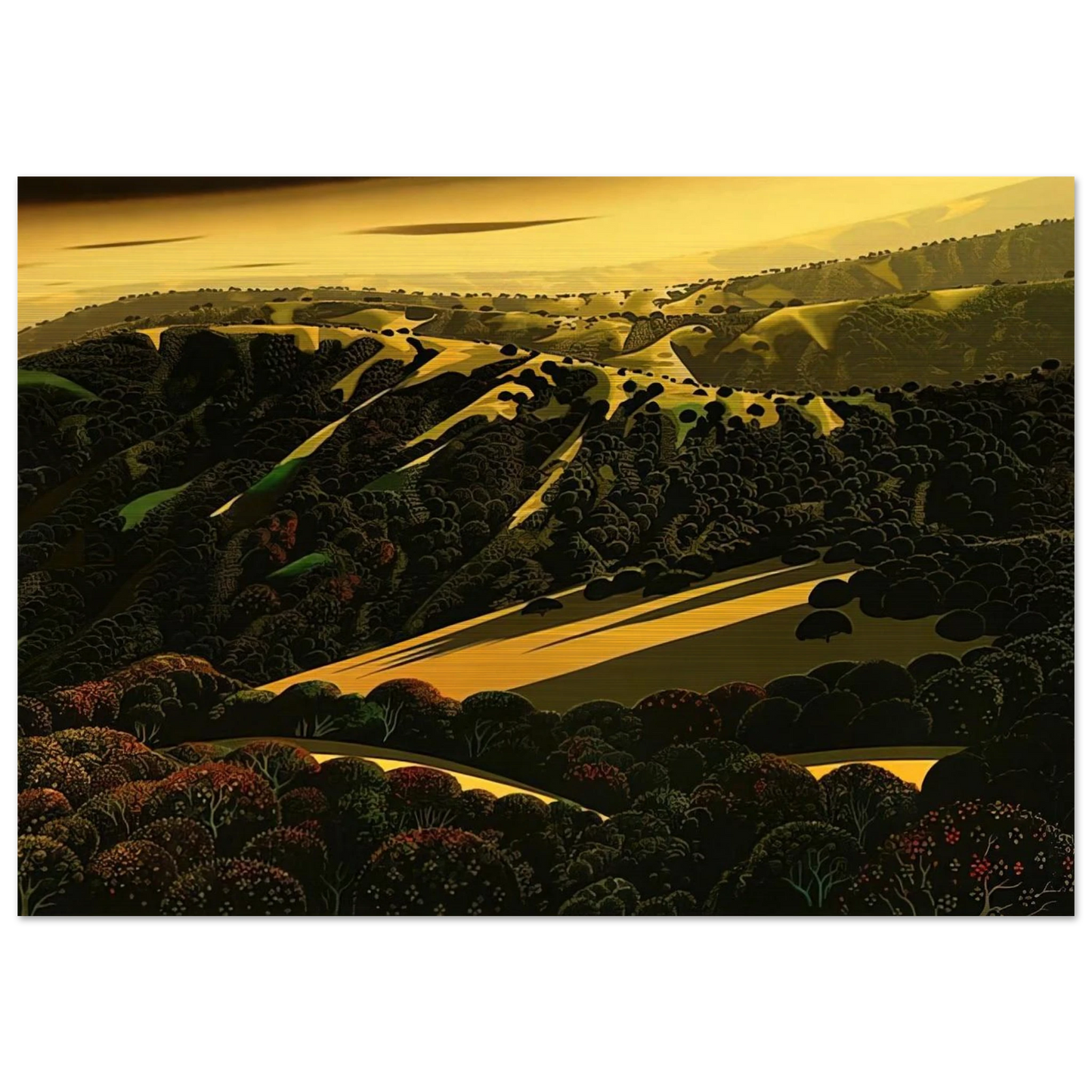 Santa Cruz Mountains - Eyvind Earle Brushed Aluminum Print - 70x100 cm / 28x40 inches | Eyvind Earle Aluminum Print | Eyvind Earle Prints