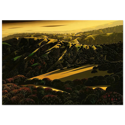 Santa Cruz Mountains - Eyvind Earle Brushed Aluminum Print - 70x100 cm / 28x40 inches | Eyvind Earle Aluminum Print | Eyvind Earle Prints