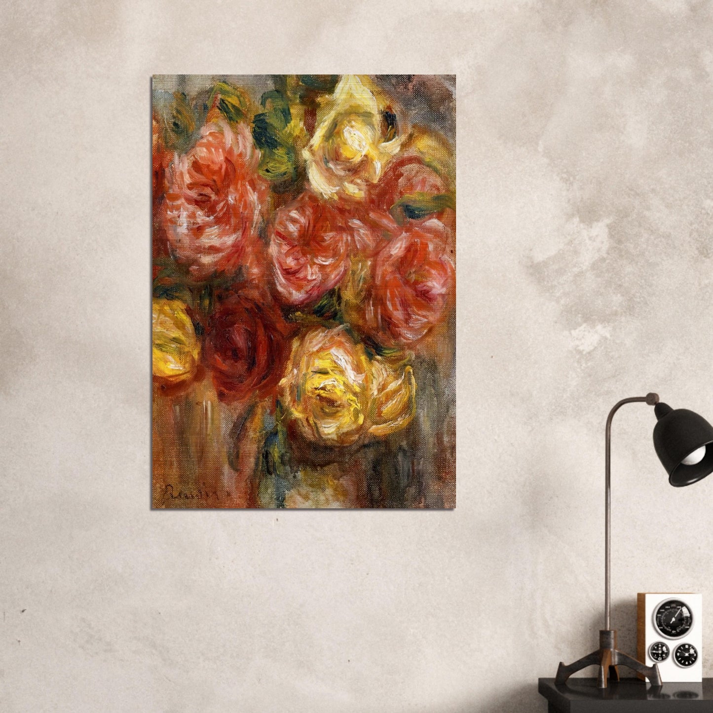 Bouquet of Roses in a Vase - Pierre-Auguste Renoir Brushed Aluminum Print - 70x100 cm / 28x40 inches | Pierre-Auguste Renoir Aluminum Print | Pierre-Auguste Renoir Prints