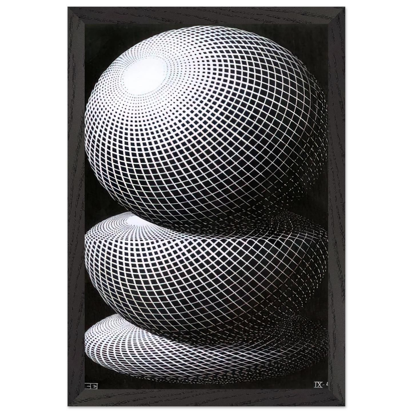 MC Escher - THREE SPHERES I SCHEME Wall Art - 21x29.7 cm / 8x12" - Premium Wooden Framed Poster With Fine Art Paper-canvas - White frame