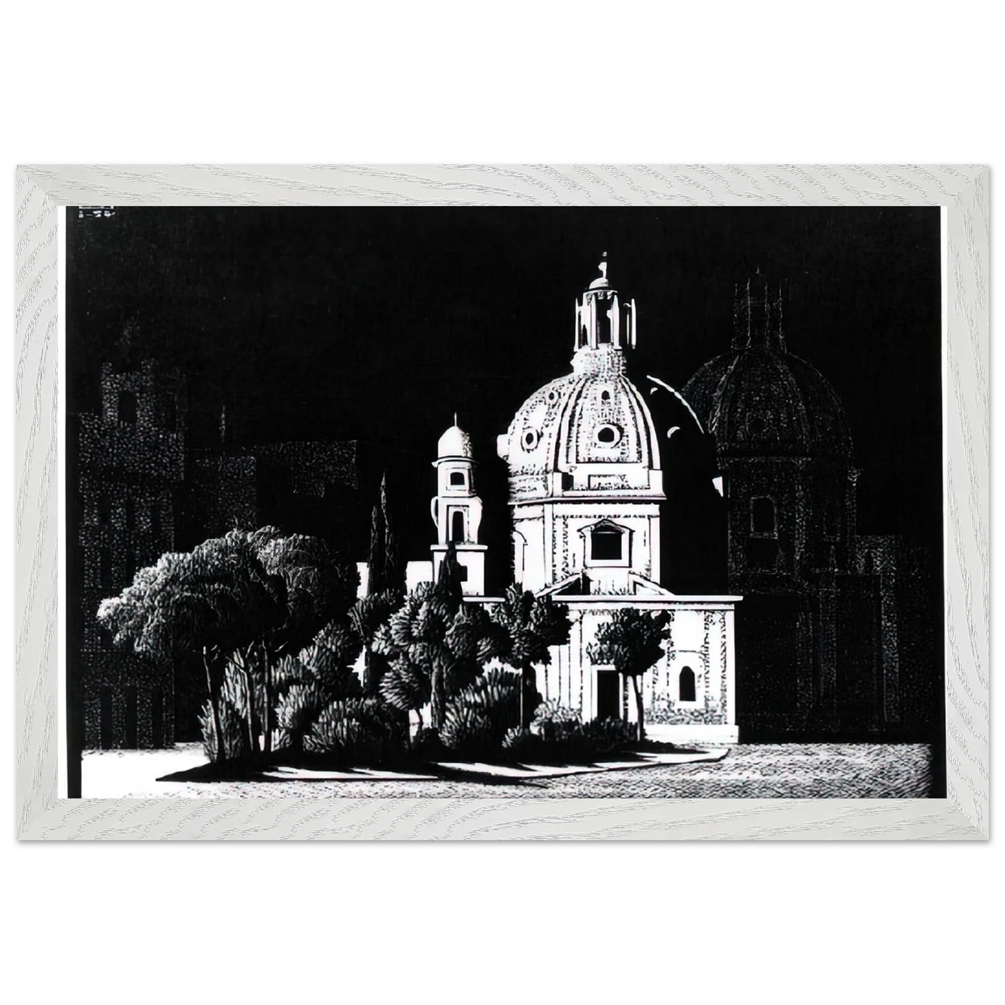 MC Escher - NOCTURNAL ROME 1 Wall Art - 30x40 cm / 12x16 inches - Premium Wooden Framed Poster With Fine Art Paper - Black frame