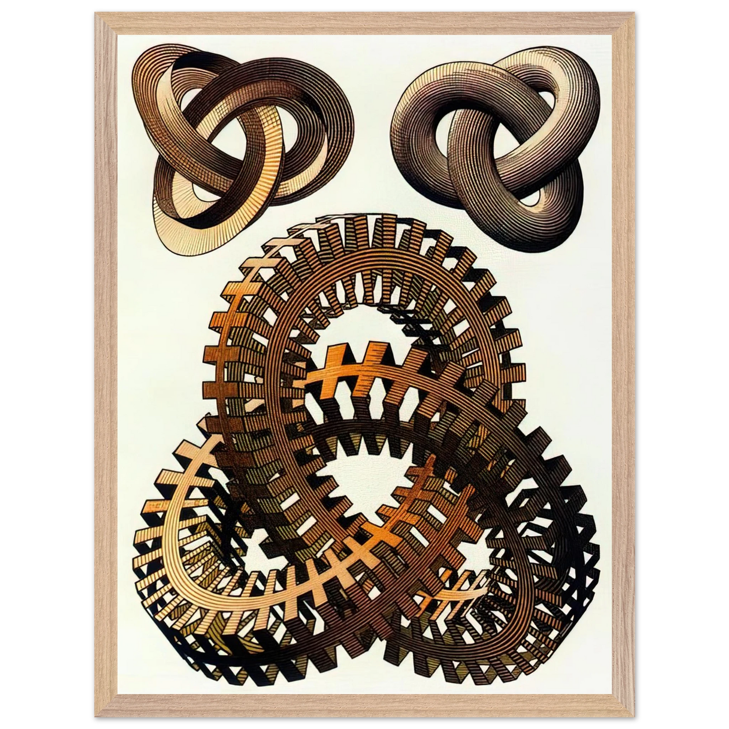 MC Escher - KNOTS COLOUR Wall Art - 21x29.7 cm / 8x12" - Premium Wooden Framed Poster With Fine Art Paper-canvas - Wood frame
