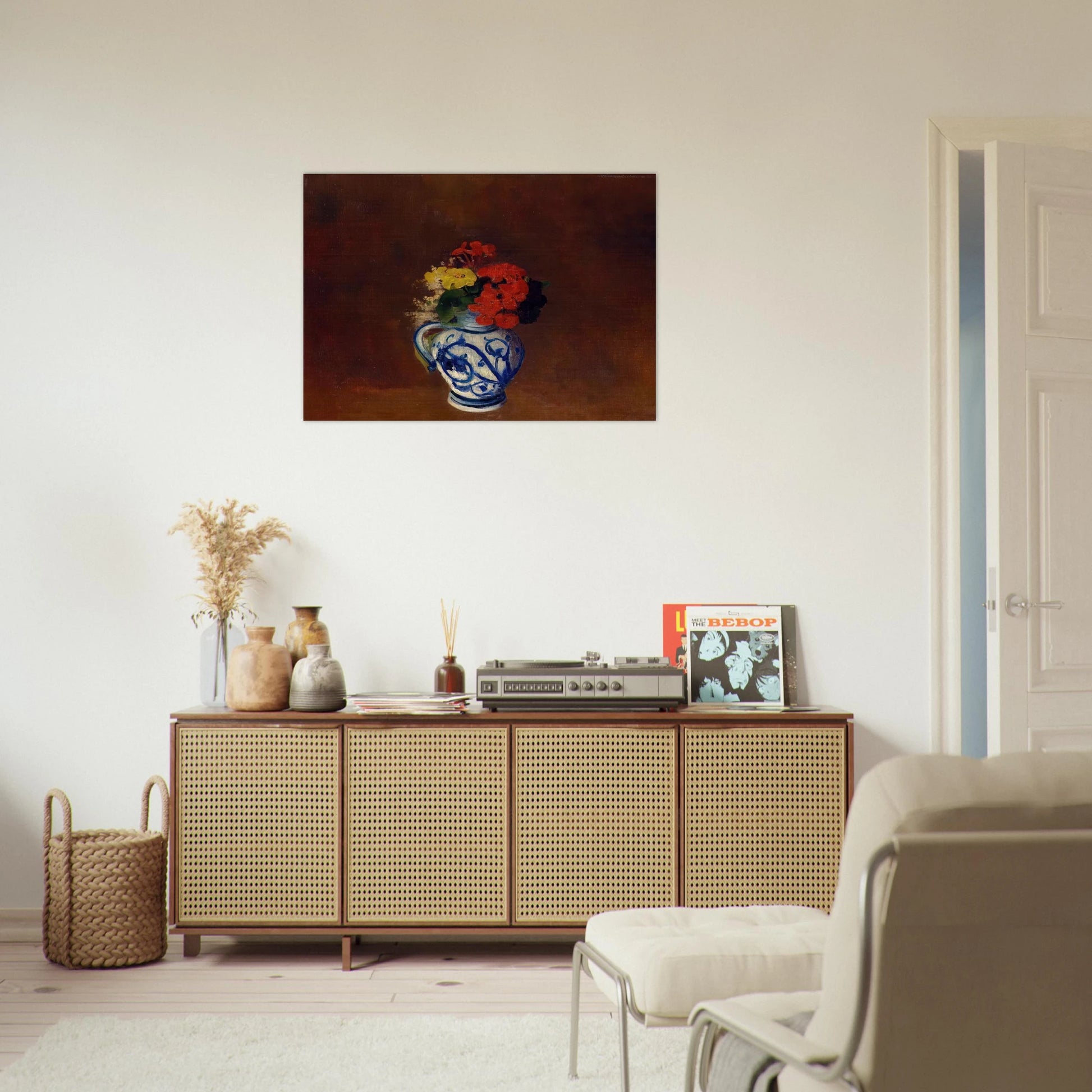 GERANIUMS AND OTHER FLOWERS IN A STONEWARE VASE - Odilon Redon Brushed Aluminum Print - 70x100 cm / 28x40 inches | Odilon Redon Aluminum Print | Odilon Redon Prints