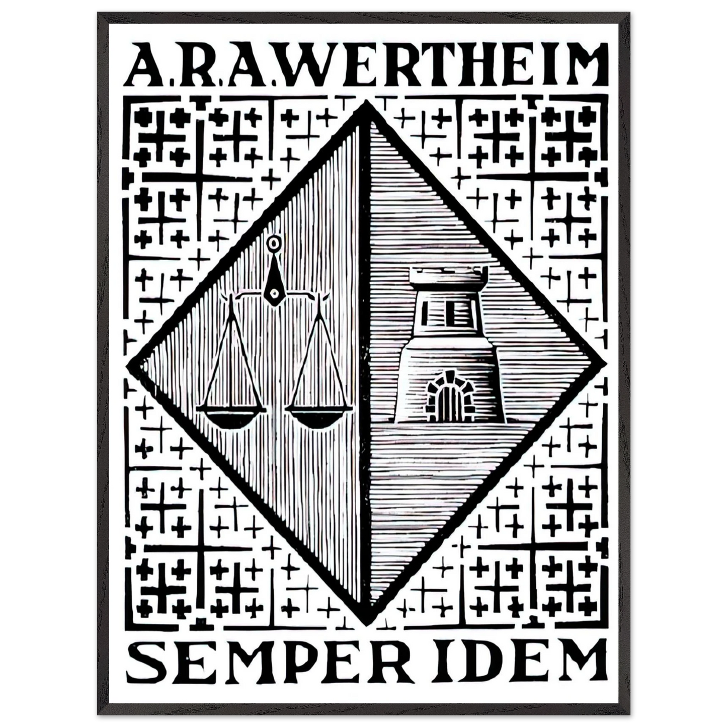 MC Escher - BOOKPLATE A R A WERTHEIM Wall Art - 30x40 cm / 12x16 inches - Premium Wooden Framed Poster With Fine Art Paper-canvas - Black frame