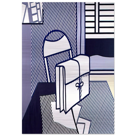 STILL LIFE WITH DOSSIER 1976 - Roy Lichtenstein Brushed Aluminum Print - 70x100 cm / 28x40 inches | Roy Lichtenstein Aluminum Print | Roy Lichtenstein Prints