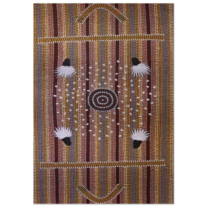 Bush Plum Dreaming - Native Art - Clifford Possum Tjapaltjarri Brushed Aluminum Print - 70x100 cm / 28x40 inches | Clifford Possum Tjapaltjarri Aluminum Print | Clifford Possum Tjapaltjarri Prints