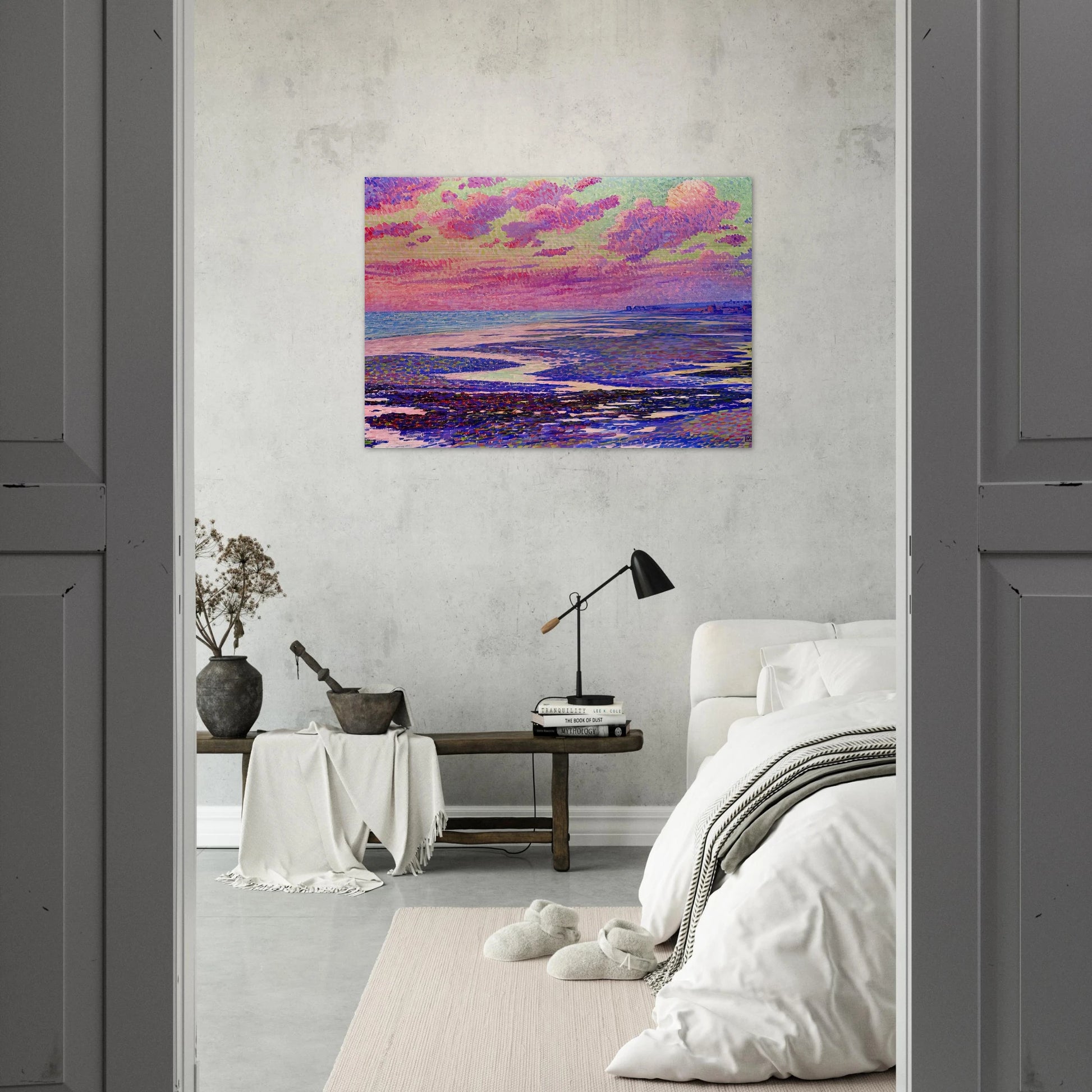THE BEACH AT AMBLETEUSE AT LOW TIDE 1900 - Theo van Rysselberghe Brushed Aluminum Print - 70x100 cm / 28x40 inches | Theo van Rysselberghe Aluminum Print | Theo van Rysselberghe Prints
