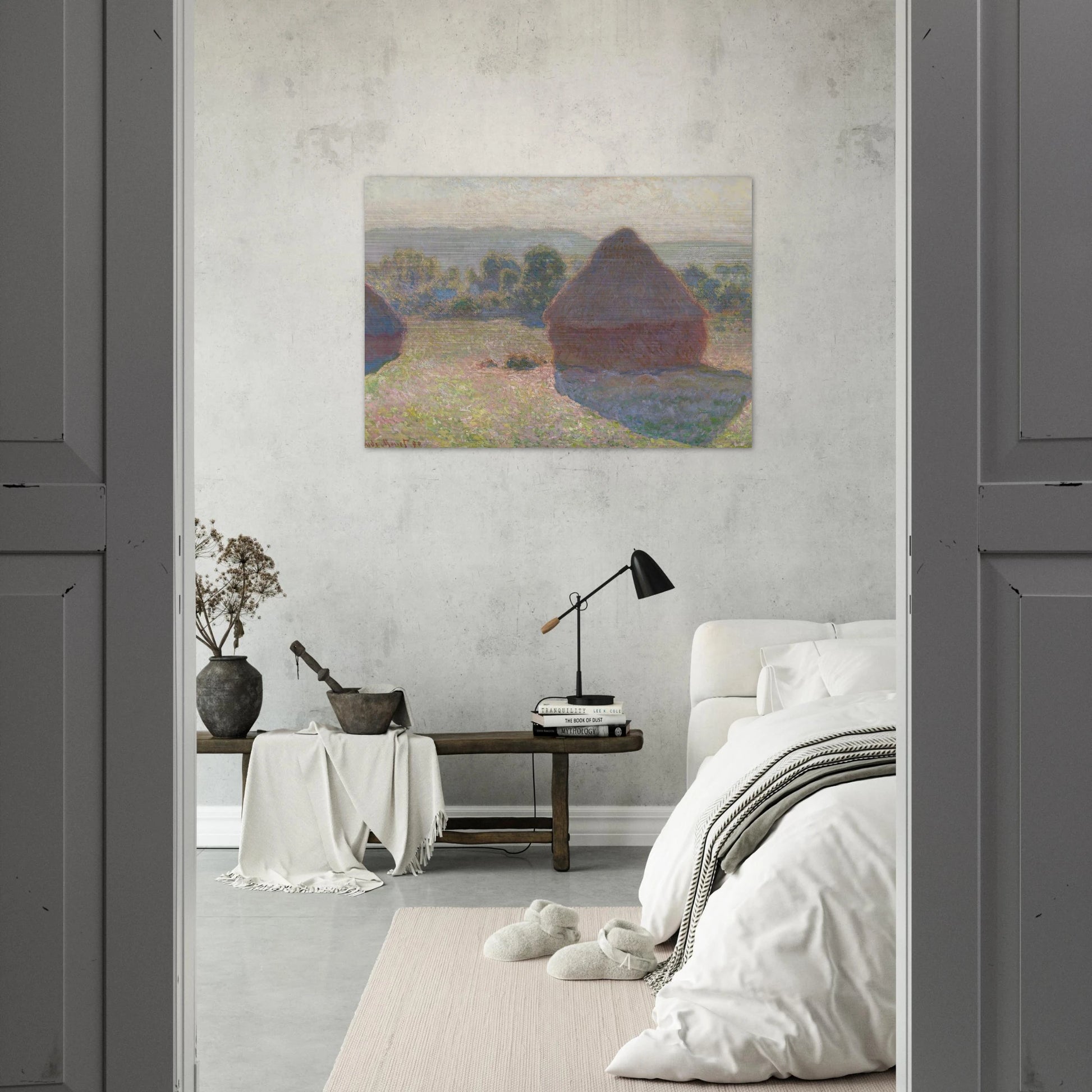 Haystacks, midday - claude monet Brushed Aluminum Print - 70x100 cm / 28x40 inches | claude monet Aluminum Print | claude monet Prints