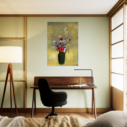 FLOWERS IN A GREEN PITCHER - Odilon Redon Brushed Aluminum Print - 70x100 cm / 28x40 inches | Odilon Redon Aluminum Print | Odilon Redon Prints