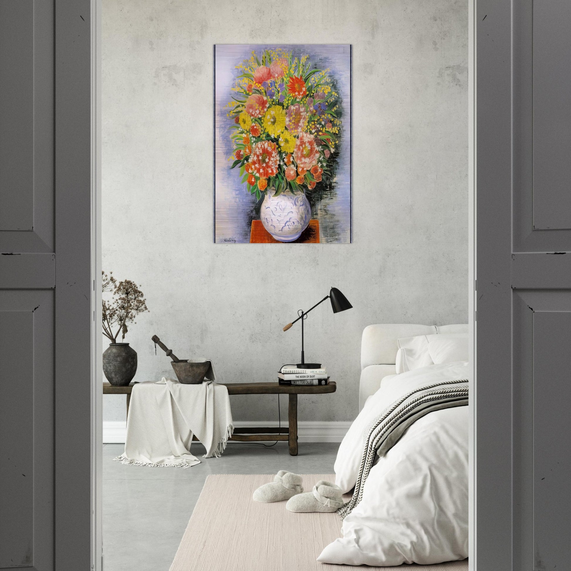 BOUQUET OF VARIOUS FLOWERS AND MIMOSA - Moise Kisling Brushed Aluminum Print - 70x100 cm / 28x40 inches | Moise Kisling Aluminum Print | Moise Kisling Prints