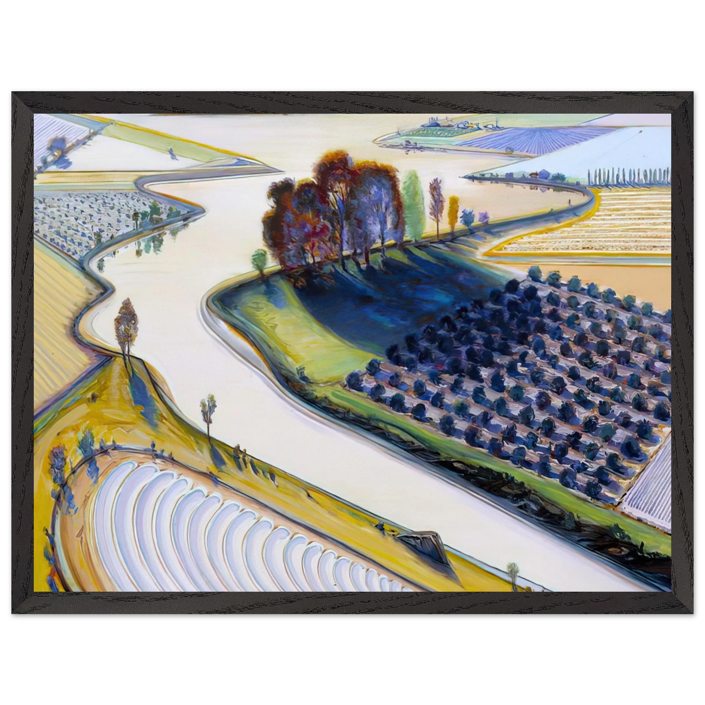 Wayne Thiebaud - Flatland River - 1997 Wall Art - 21x29.7 cm / 8x12" - Premium Wooden Framed Poster With Fine Art Paper-canvas - Black frame