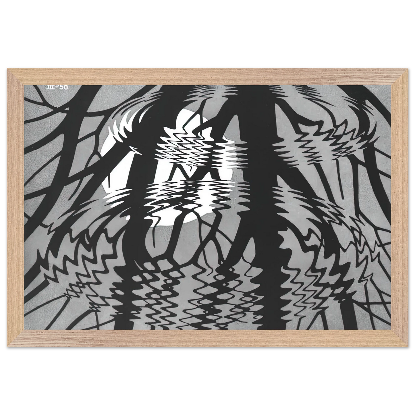 MC Escher - RIPPLED SURFACE Wall Art - 21x29.7 cm / 8x12" - Premium Wooden Framed Poster With Fine Art Paper-canvas - Wood frame