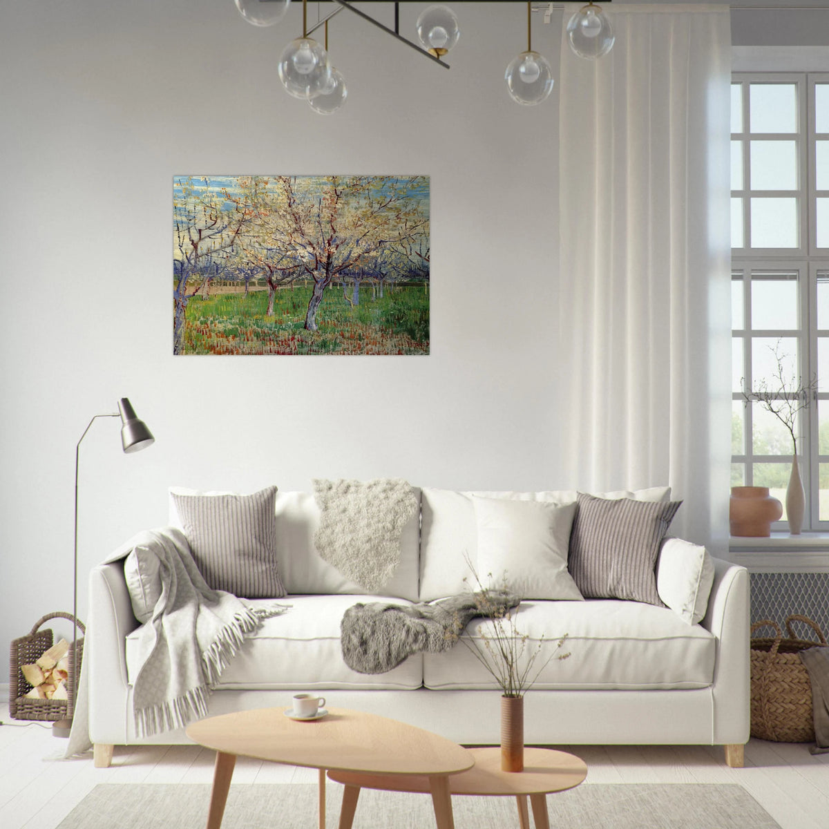 Orchard with Blossoming Apricot Trees - Vincent van Gogh Brushed Aluminum Print - 70x100 cm / 28x40 inches | Vincent van Gogh Aluminum Print | Vincent van Gogh Prints