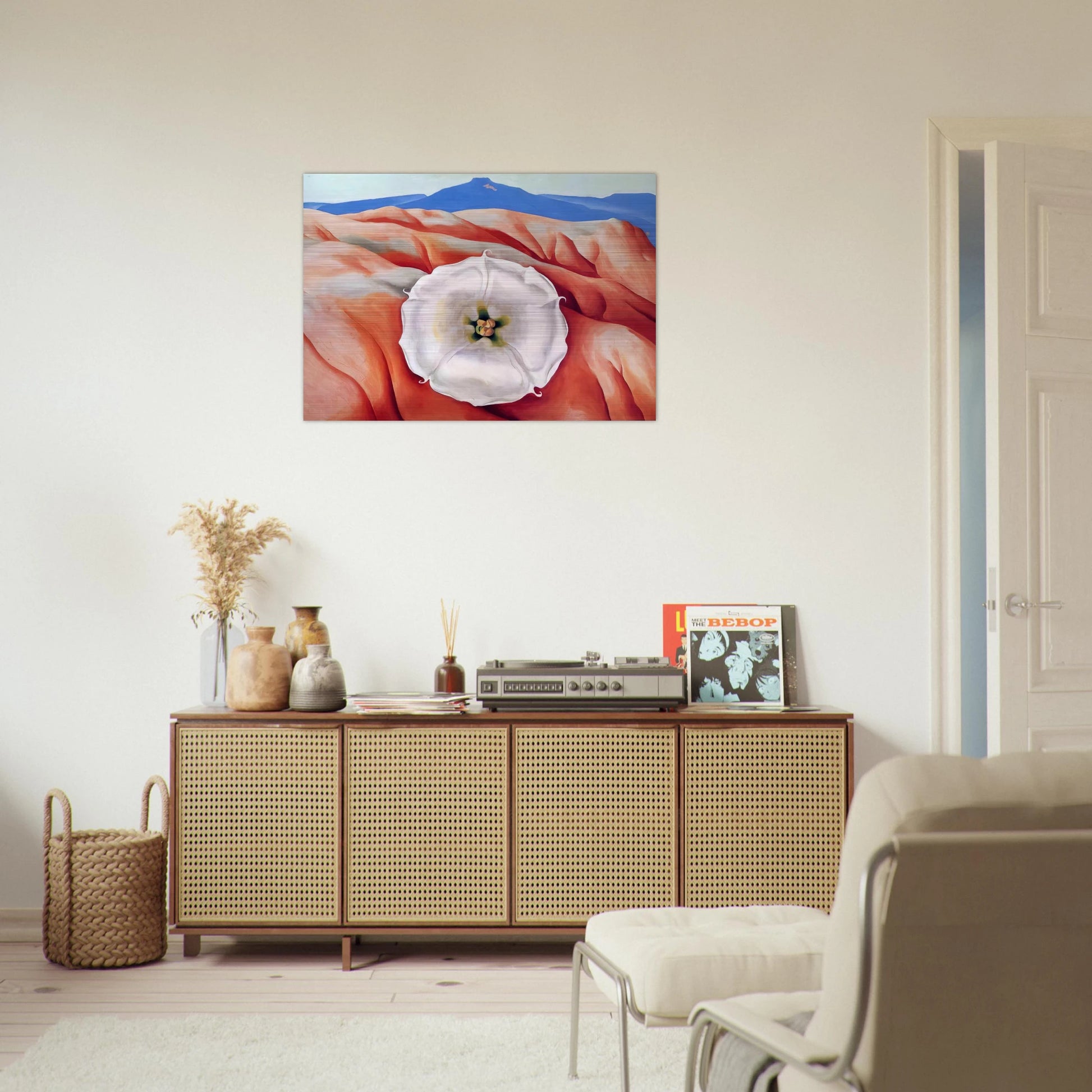 Red hills and white flower II - Georgia O'Keeffe Brushed Aluminum Print - 70x100 cm / 28x40 inches | Georgia O'Keeffe Aluminum Print | Georgia O'Keeffe Prints