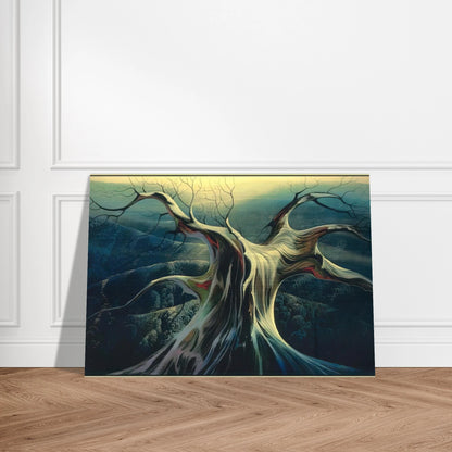 Moonlit Tree Trunk - Eyvind Earle Brushed Aluminum Print - 70x100 cm / 28x40 inches | Eyvind Earle Aluminum Print | Eyvind Earle Prints