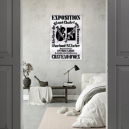 POSTER FOR EXHIBITION JOHN PASCHOUD AND M C ESCHER DECEMBER 1936 1936 - MC Escher Brushed Aluminum Print - 70x100 cm / 28x40 inches | MC Escher Aluminum Print | MC Escher Prints