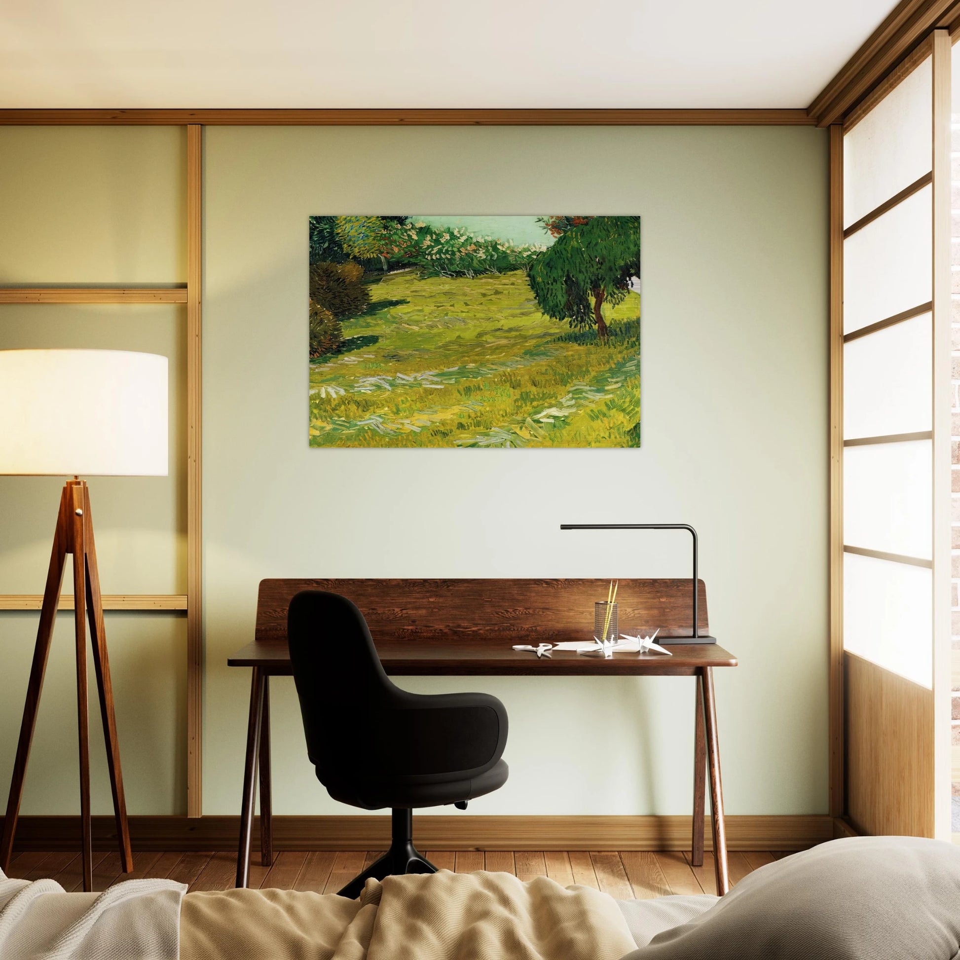 Garden with Weeping Willow - Vincent van Gogh Brushed Aluminum Print - 70x100 cm / 28x40 inches | Vincent van Gogh Aluminum Print | Vincent van Gogh Prints
