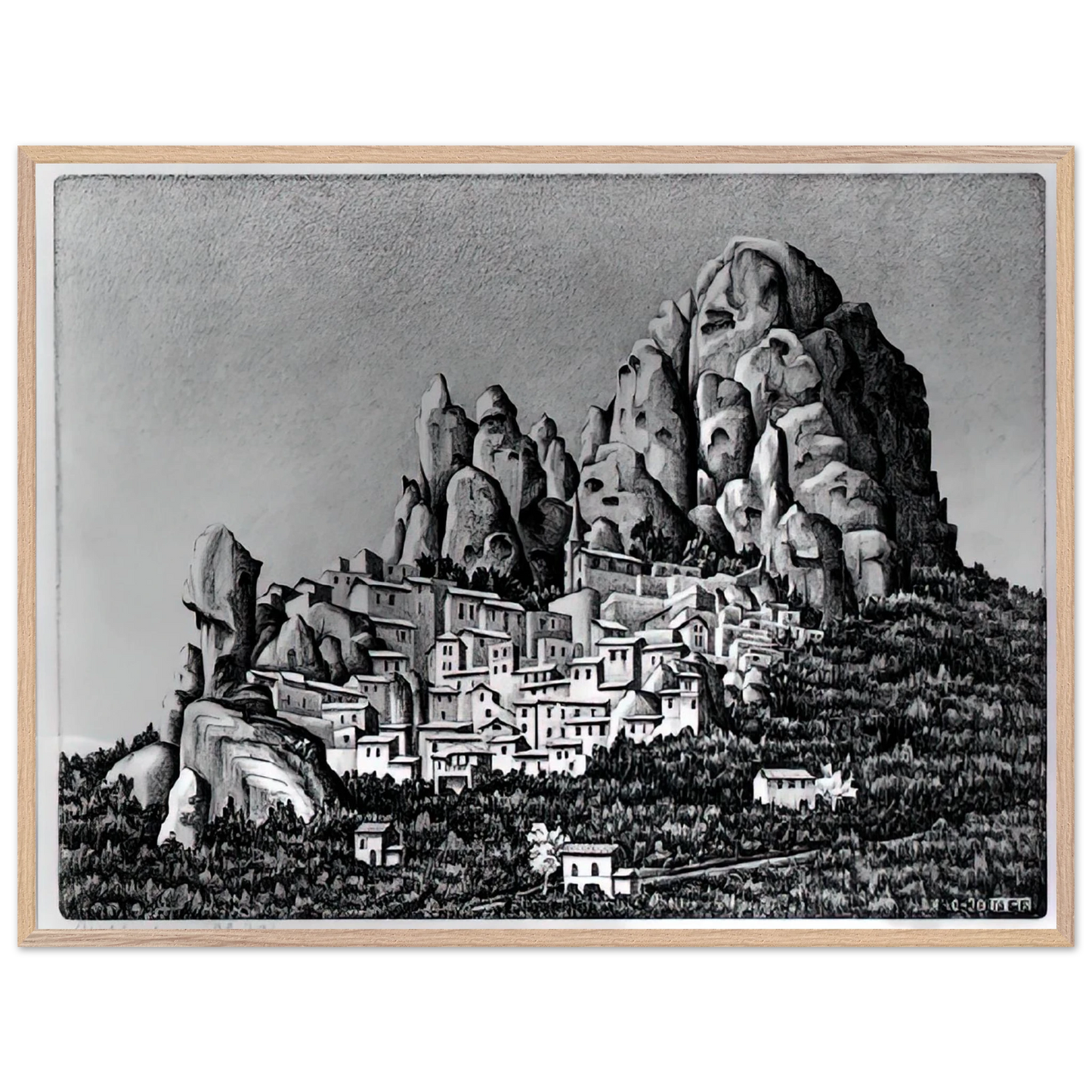 MC Escher - PENTEDATTIO CALABRIA OCTOBER 1930 1930 Wall Art - 21x29.7 cm / 8x12" - Premium Wooden Framed Poster With Fine Art Paper-canvas - Black frame