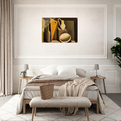 NATURA MORTA CON LA SQUADRA 1917 - Carlo Carra Acrylic Print - 70x100 cm / 28x40″ inches | Carlo Carra Wall Art | Carlo Carra Prints