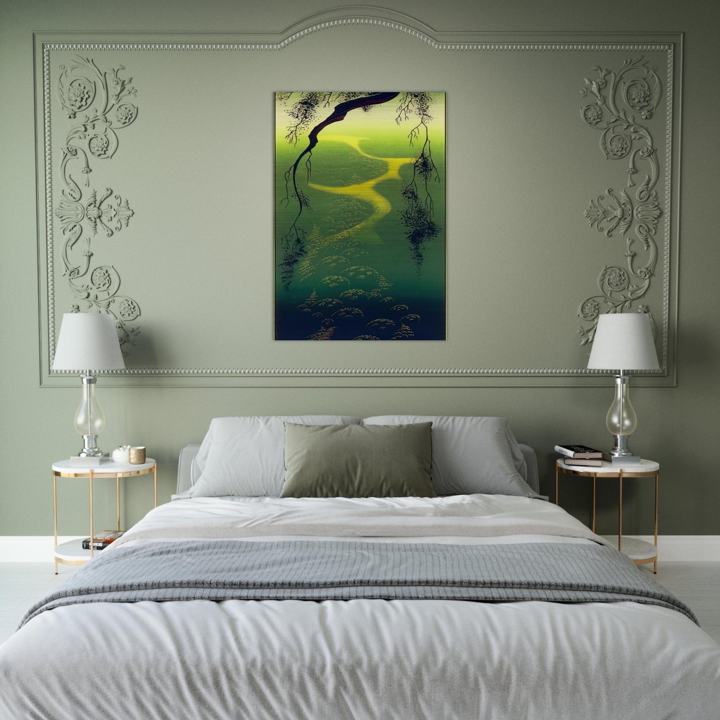 Green Mist - Eyvind Earle Brushed Aluminum Print - 70x100 cm / 28x40 inches | Eyvind Earle Aluminum Print | Eyvind Earle Prints