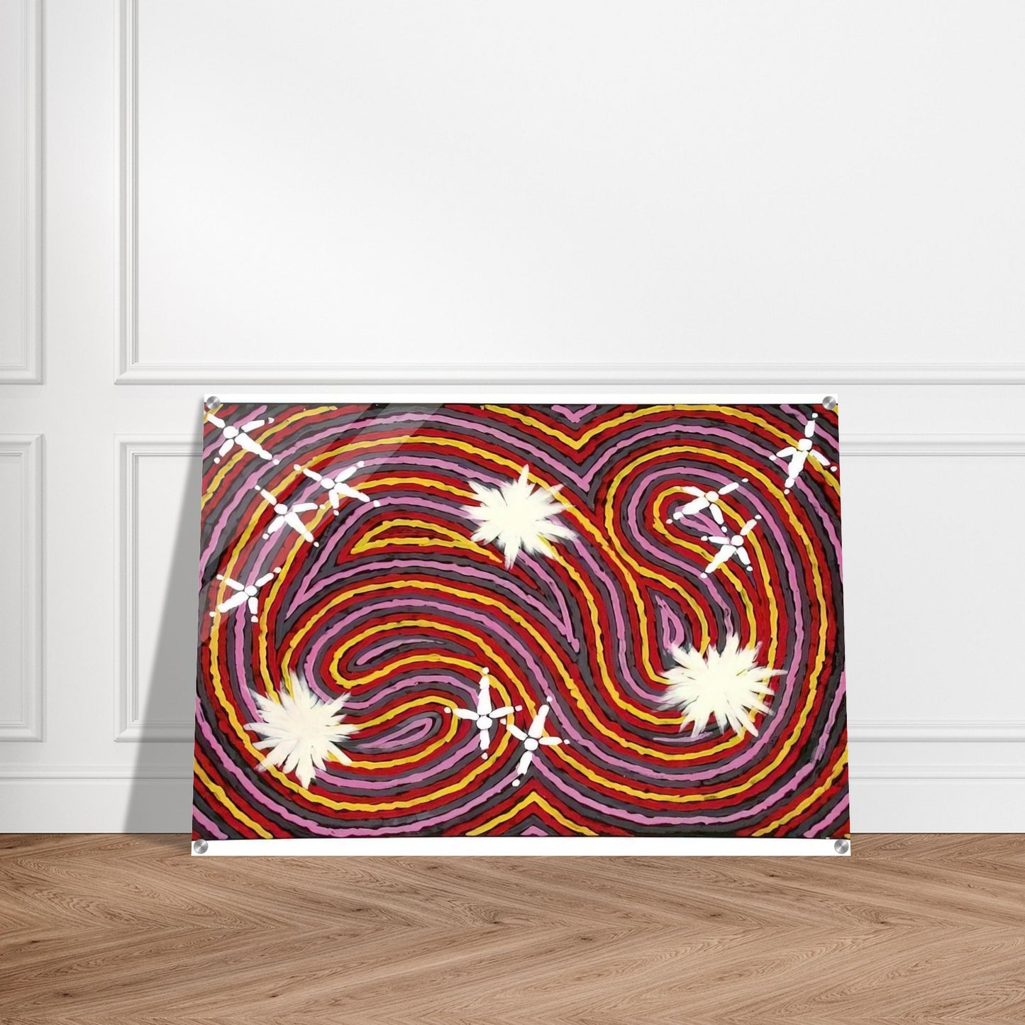 Rêve Ver De Terre Et Du Corbeau - 1999 - Clifford Possum Tjapaltjarri Acrylic Print - 70x100 cm / 28x40″ inches