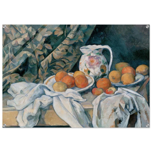 Still Life with Curtain and Flowered Pitcher - Paul Cézanne Acrylic Print - 70x100 cm / 28x40″ inches