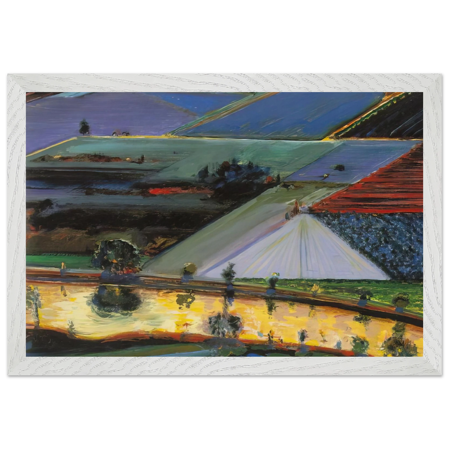 Wayne Thiebaud - Farm Channel - 1996 Wall Art - 60x80 cm / 24x32 inches - Premium Wooden Framed Poster With Fine Art Paper - Black frame
