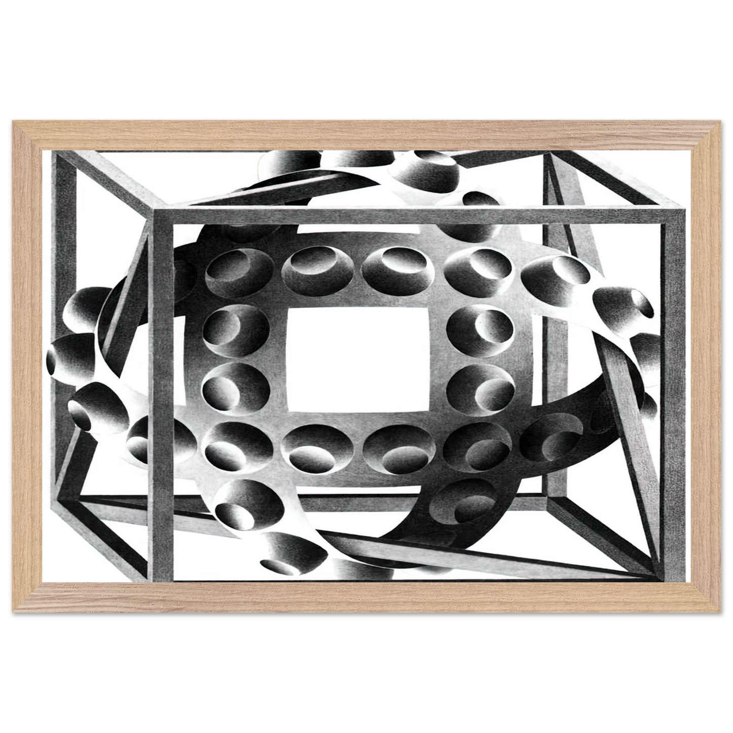 MC Escher - CUBE WITH MAGIC RIBBONS Wall Art - 60x80 cm / 24x32 inches - Premium Wooden Framed Poster With Fine Art Paper-canvas - Black frame