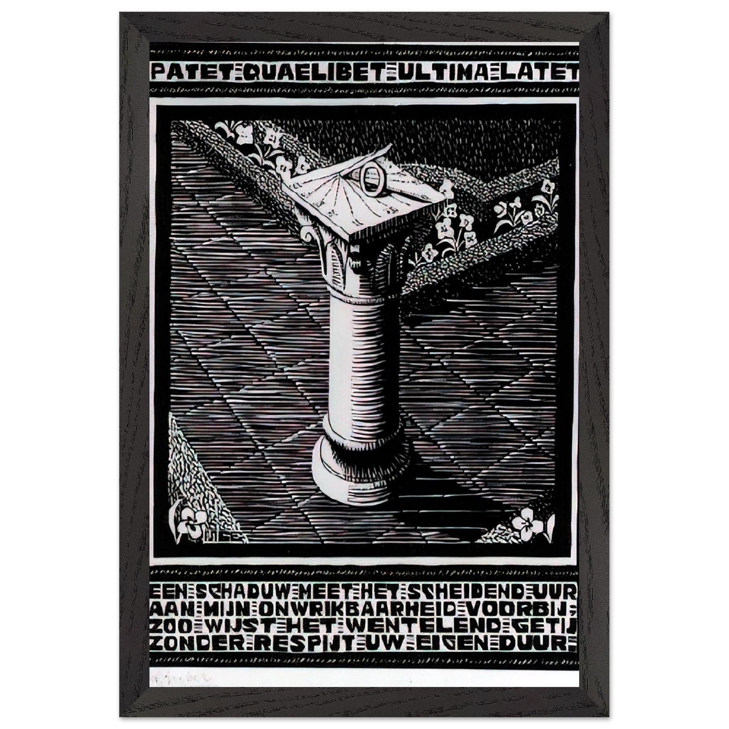 MC Escher - EMBLEMATA SUNDIAL Wall Art - 21x29.7 cm / 8x12" - Premium Wooden Framed Poster With Fine Art Paper-canvas - Wood frame