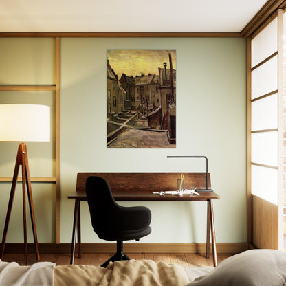Backyards of Old Houses in Antwerp in the Snow - Vincent van Gogh Brushed Aluminum Print - 70x100 cm / 28x40 inches | Vincent van Gogh Aluminum Print | Vincent van Gogh Prints