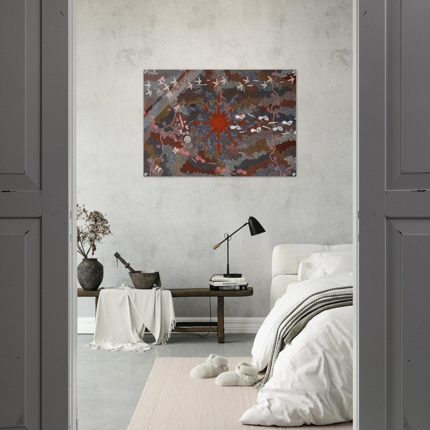 Fire Dreaming - 1996 - Clifford Possum Tjapaltjarri Acrylic Print - 70x100 cm / 28x40″ inches | Clifford Possum Tjapaltjarri Wall Art | Clifford Possum Tjapaltjarri Prints